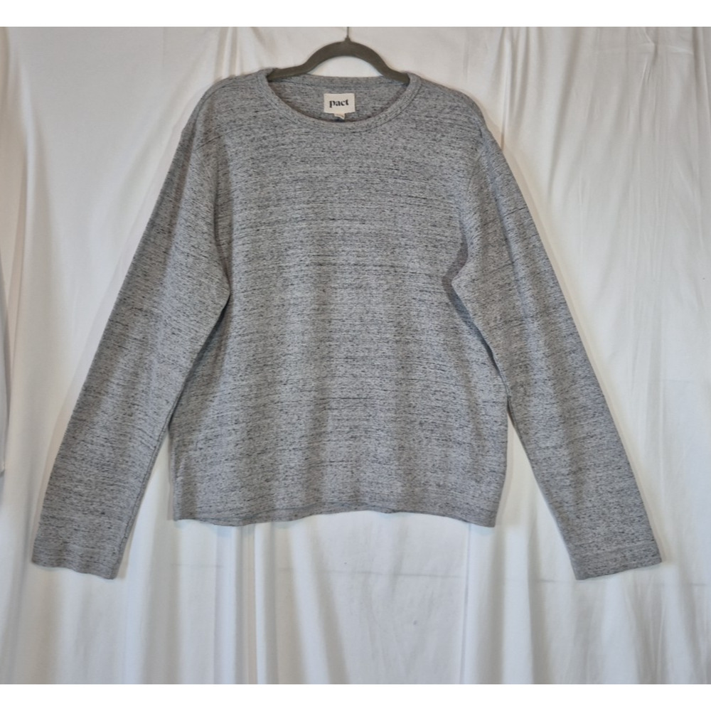 Pact Mens Organic Cotton Fine Knit Crew Neck Sweater in Heathered Gray Large